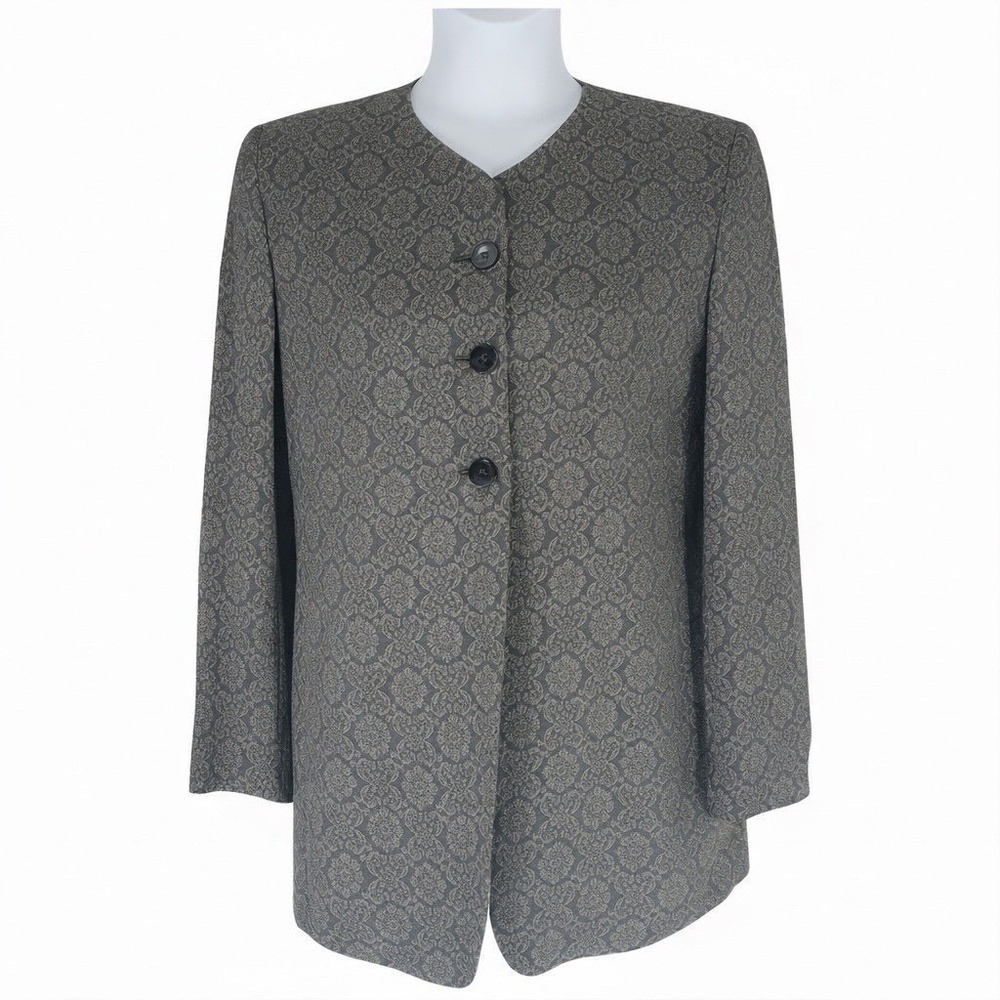 Jones New York Jacquard Collarless Blazer Jacket Gray Black Women's